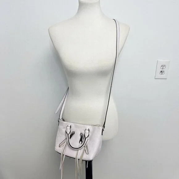 Rebecca Minkoff Purse Micro Moto Satchel Leather Fringe Crossbody Off White - Picture 5 of 15